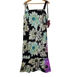 NWT Madison Leigh 18W Black/White/Blue Floral Mermaid Dress [0133]